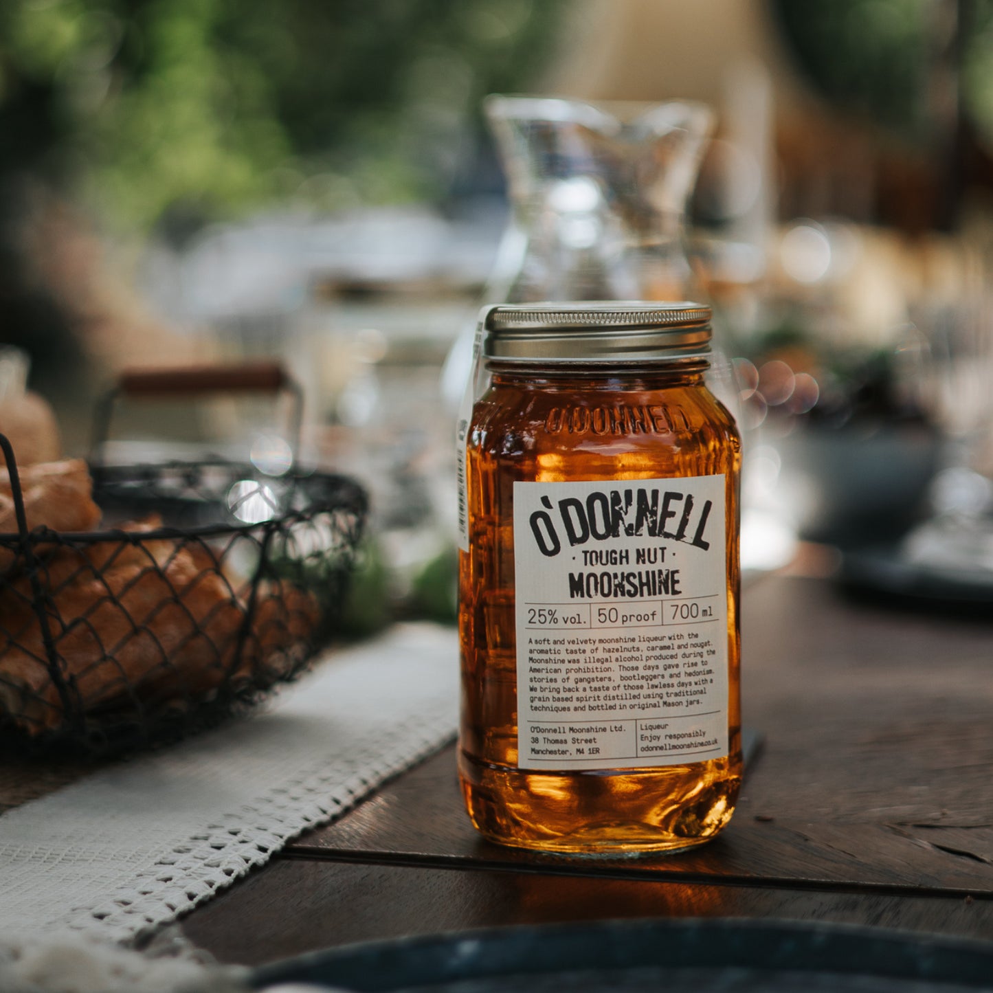 O'Donnell Moonshine tough nut on a table outside