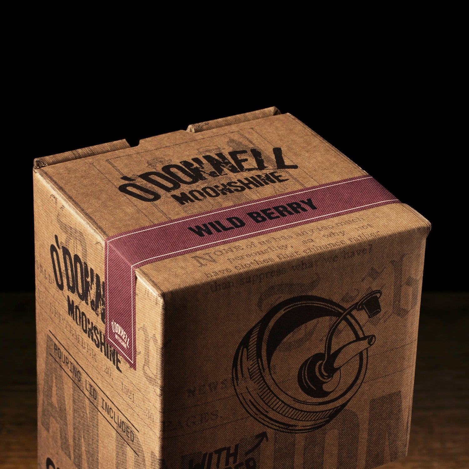 O Donnell Moonshine Wild Berry giftset with pouring lid included shot from above